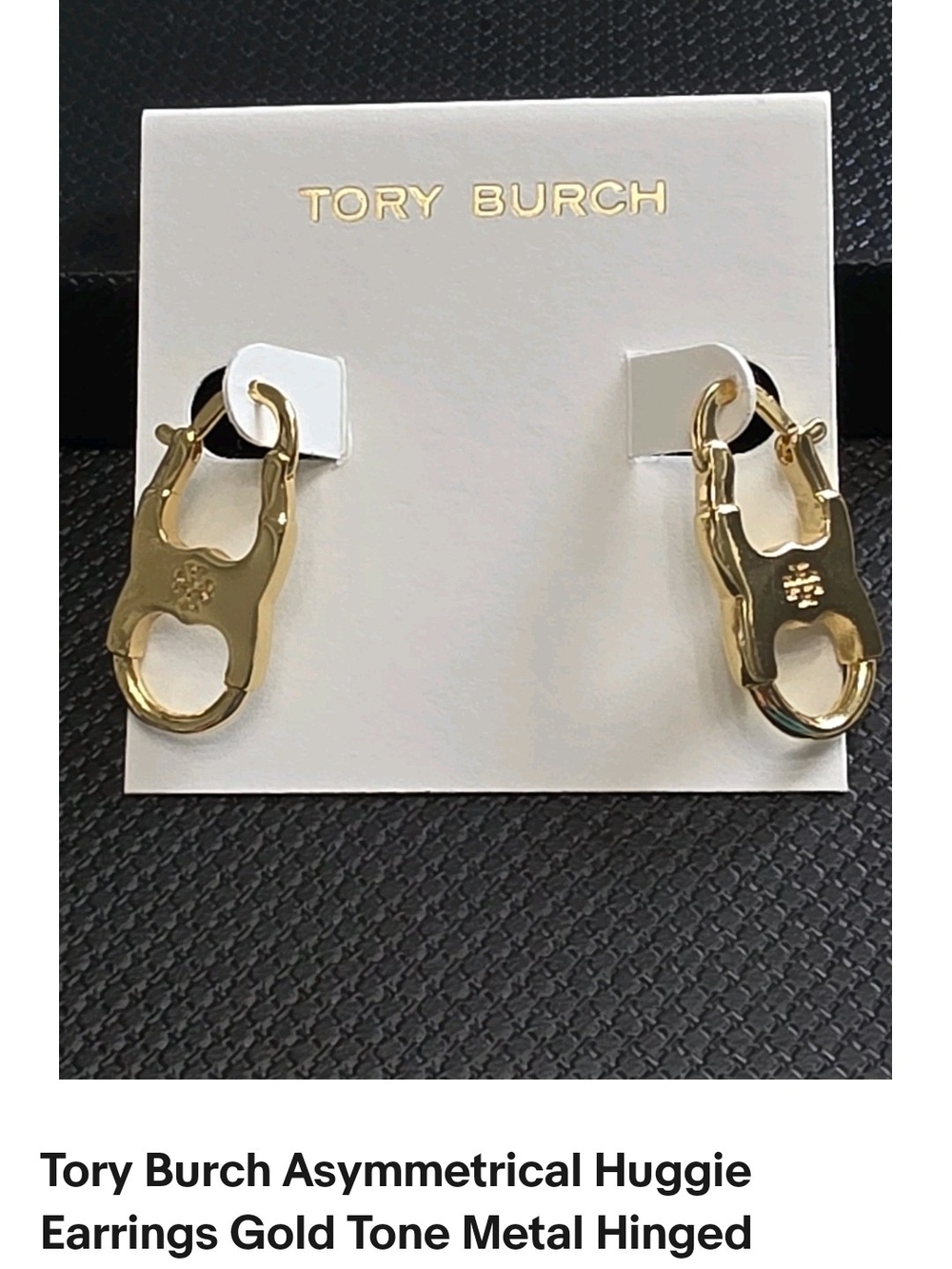 Tory Burch Polished Gold Carabiner Huggie Earrings